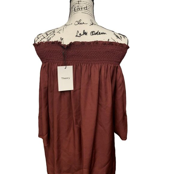 NWT Theory 100% Silk Elistaire Off The Shoulder Blouse Black Cherry Size Small - Picture 1 of 13